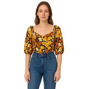 Sienna Sky Floral Puff Sleeve Crop Top - Size Small - Multicolor NWOT